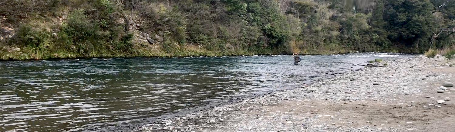 Lone fisherman in Breakfast Pool, Tongariro River