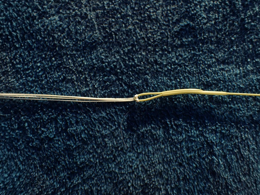 Twin loop attached to a fly line with black background